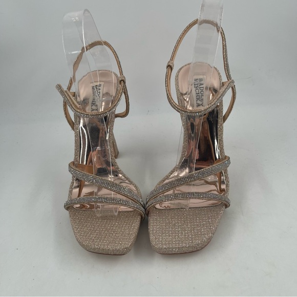 NIB! Badgley Mischka Women’s Urbana Pale Gold Glitter Stiletto Heel Sandals-8.5 - Picture 4 of 14